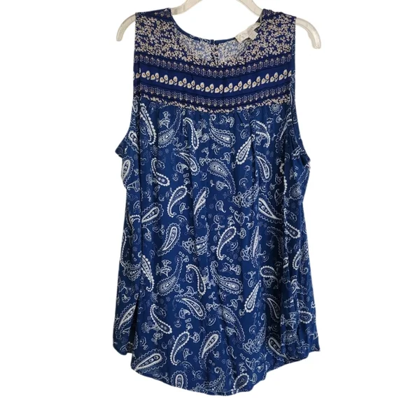 Blue Paisley Sleeveless Top Sz 1x Nwt - Picture 1 of 3